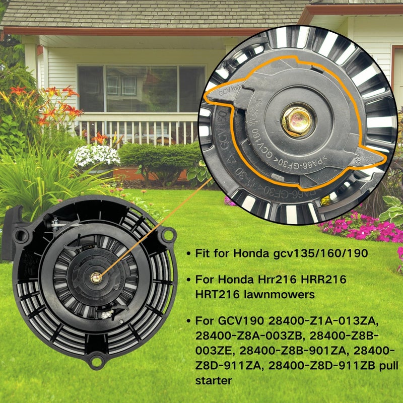 YGQ Pull Start Assembly for Honda GCV135 GCV160 GCV190, 28400-Z0L-V20ZA Black Recoil Starter for GCV 160 Lawn Mower Pressure Wahser - Image 5